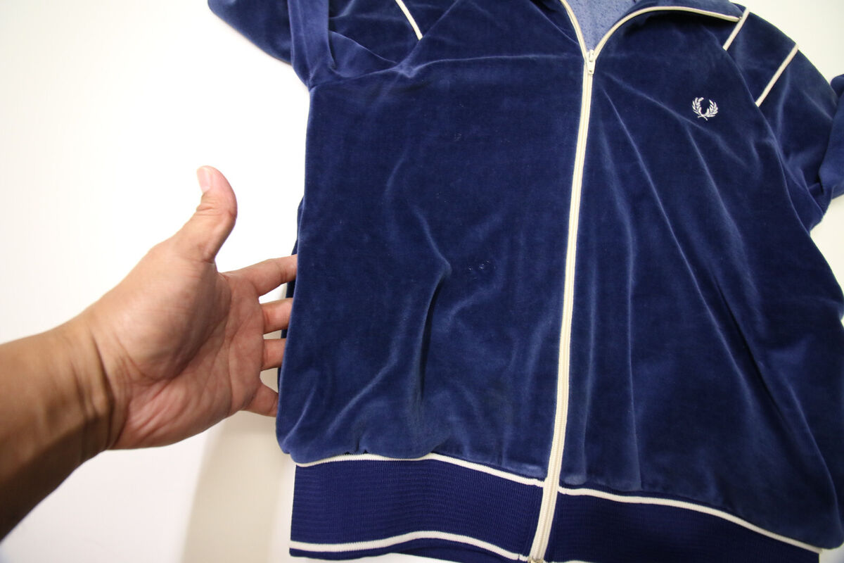 Vintage Fred Perry Velour Track Jacket Mens M Blue Zip USA Vintage Fred Perry Velour Track Jacket Mens M Blue Zip USA