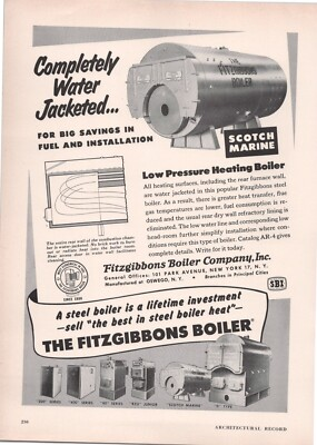 #ad #ad 1952 Ad * Fitzgibbons Boiler Water Jacketed Scotch Marine Low Pressure Heating $14.99