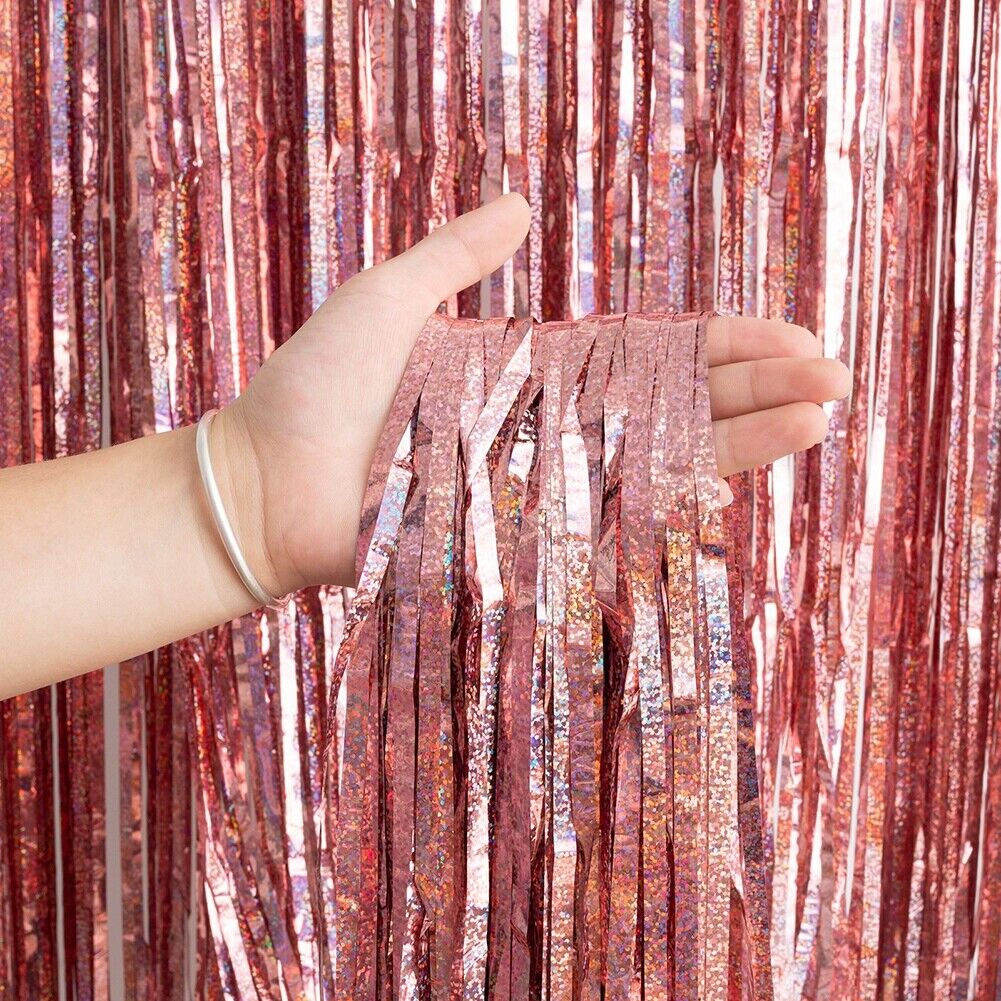 Silver Panel Metallic Tinsel Foil Fringe Curtain Photo Backdrop Party  Streamers Decor 39.4*78.7