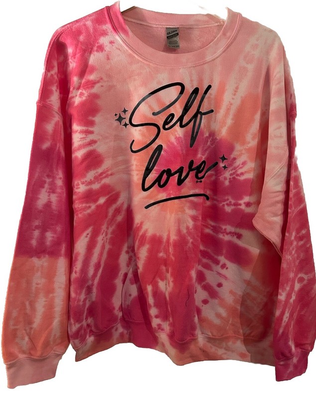 Gildan Pink/White Tie Dye “Self Love” Sweatshirt 2XL