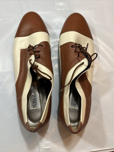 New Prima Royale JAZZ DANCE SHOES brown Cream Saddle Shoes Size 11M Lace Up Vtg - Picture 10 of 10