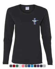 Ford Mustand The Legend Lives Logo Women's Long Sleeve Tee Classic Muscle Cars