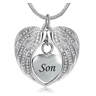 Son Angel Flügel Herz Einäscherung Urne Anhänger Asche Halskette Beerdigung Denkmal UK.