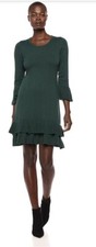 Nine West Ruffle Hem Sweater Dress Hunter Green Fall Winter Holidays Size Large
