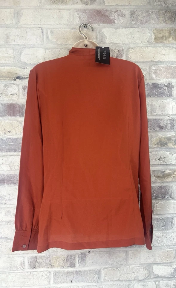 Blusa SPIEGEL Para Mujer Naranja Quemado Oxidada Sedosa Cuello Atado Botón Delantero Talla 10 Foto 3 de 4