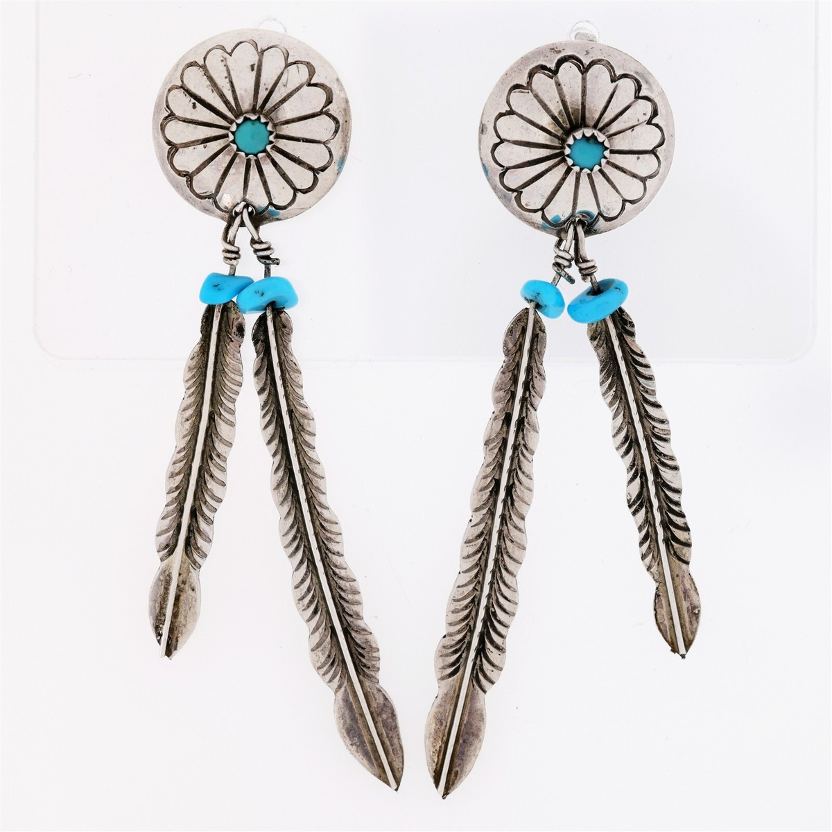 Navajo Feather Earrings 925 Sterling Silver Turquoise Native American  Handmade