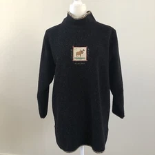 Vintage E.M.I  Women’s LS Black Spelled Alaska Stitched Slit Western Sweater M