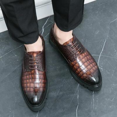 Men British Point Toe Dress Fashion Cracked Lace Up Platform Oxford Casual Shoes