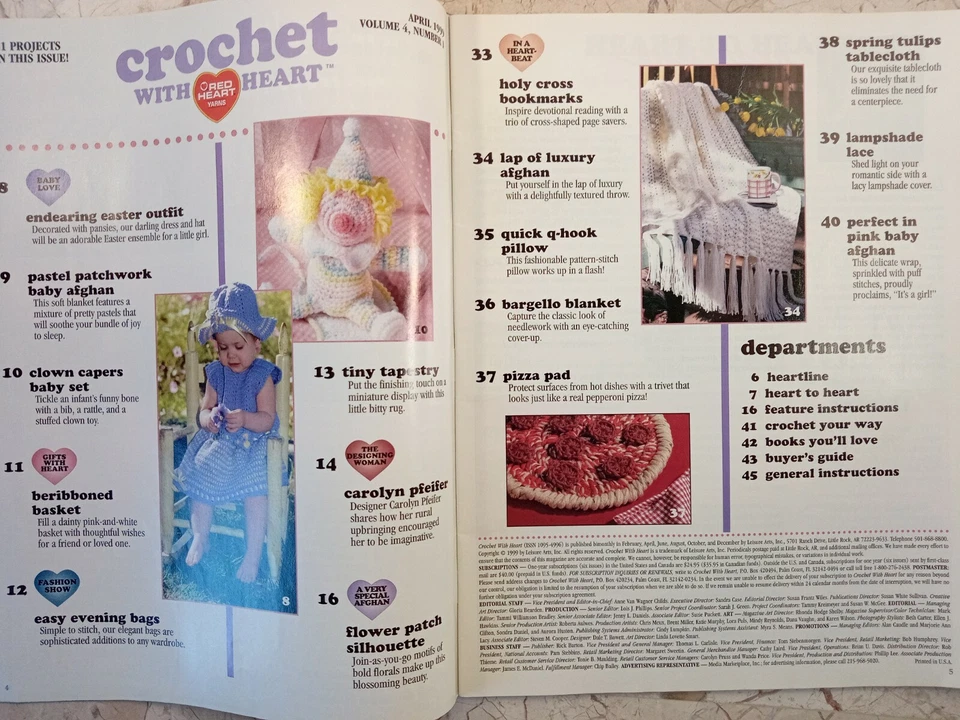 CROCHET WITH HEART Yarn VTG Magazine April 1999 Clown Pizza Patchwork Bookmark - Image 3 of 4