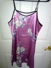 Women's Purple Floral Adjustable Strap Chemise Night Gown Bust 36" 