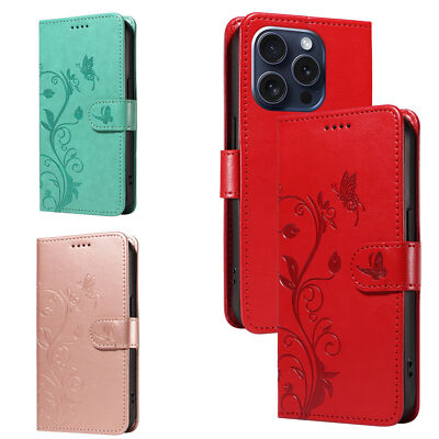 Butterfly Flower Wallet Phone Case for iPhone 16 15 14 13 12 11 Pro Max XR XS
