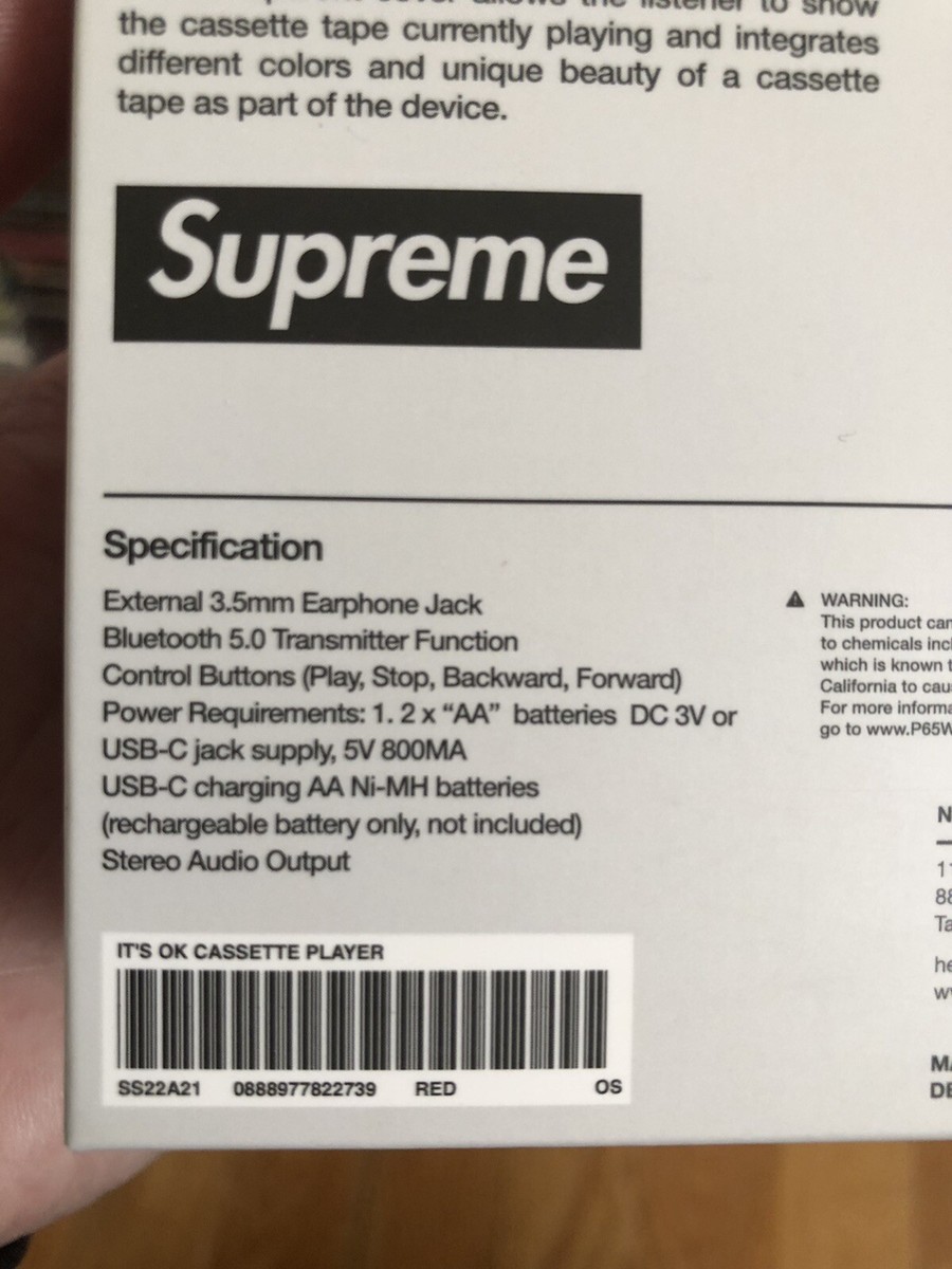 Supreme SS22 It's Ok Too Transparent Cassette Tape Player Bluetooth 5.0 + Stckr