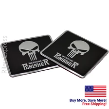 (2 Pack) ALUMINUM Warzone Punisher Decal Sticker Emblem Auto Car 2.12" x 2.33"