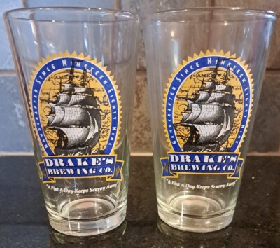2 Drakes Brewing Ship Logo San Leandro CA Keep Scurvy Away Clear Beer Pint Glass