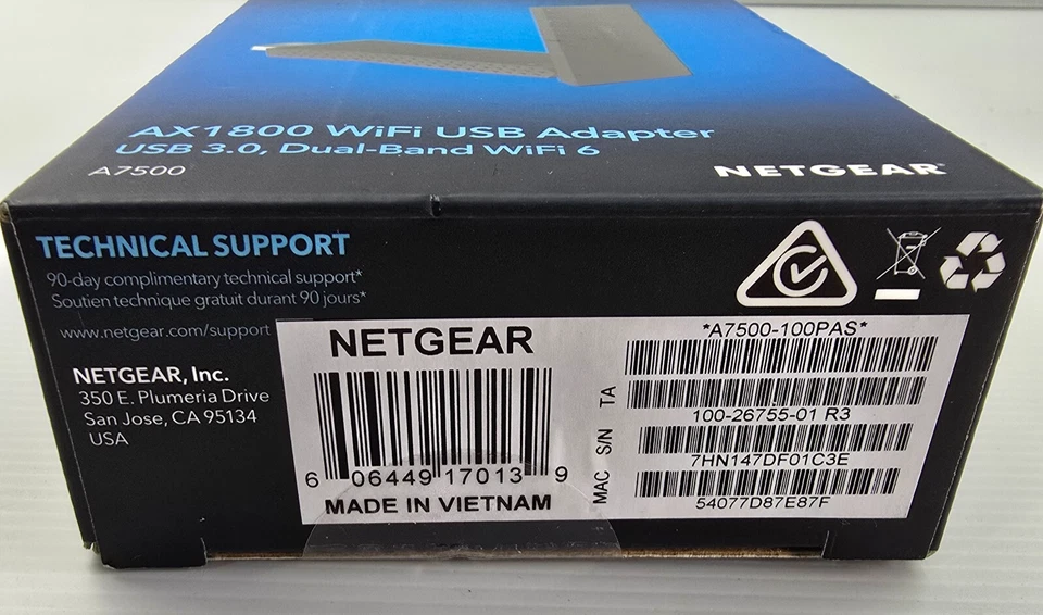 NETGEAR A7500-100PAS NightHawk Fast Wi-Fi 6 AX1800 WiFi USB Adapter Dual Band - Image 2 of 2