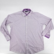 Tommy Hilfiger Shirt Mens 17 34-33 Purple Striped Button Up Long Sleeve Pocket