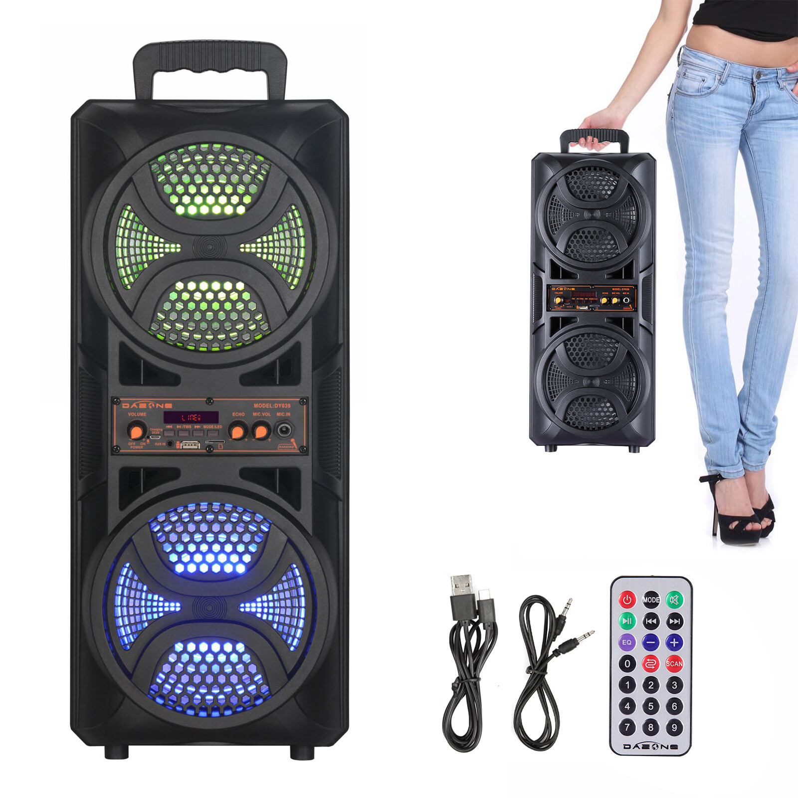 3000W Portable Party Bluetooth speaker Dual 6.5" Loud Speaker Rechargeable