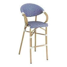 30" High Barstool Chair with Blue/White Weave Teslin & Bamboo Aluminum Frame