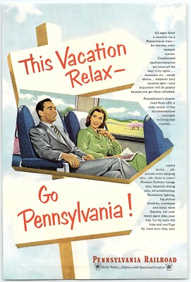 1940er PENNSYLVANIA RAILROAD THIS HOLIDAY RELAX-GO PENNSYLVANIA!  PRINT AD Z4261