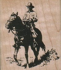 Cowboy Riding Horse 2 x 2 1/4" Rubber Stamp, Cowboy Stamp, Western