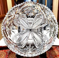 Cut Glass Centerpiece Bowl Straight Sides Sawtooth Edge LARGE SPECTACULAR ABP