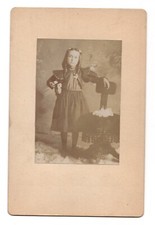 Antique Cabinet Card 1890s Young Girl Flower Hair Band Leaning Chair Dress Photo
