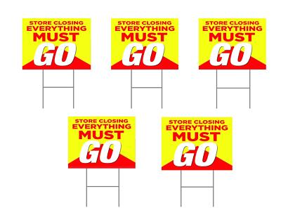 Store Closing | 5 Pack | Sidewalk Yard Sign with Metal Stakes | 24''w x 18''h