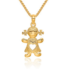 10K Solid Yellow Gold Playful Girl Heart Necklace