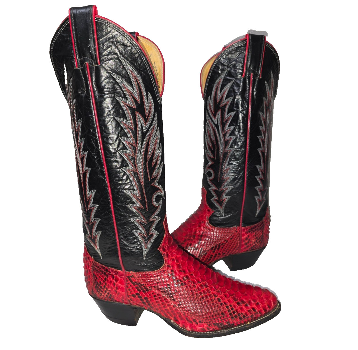 Justin Exotic Python Womens Pointed Toe Red & Bla… - image 1