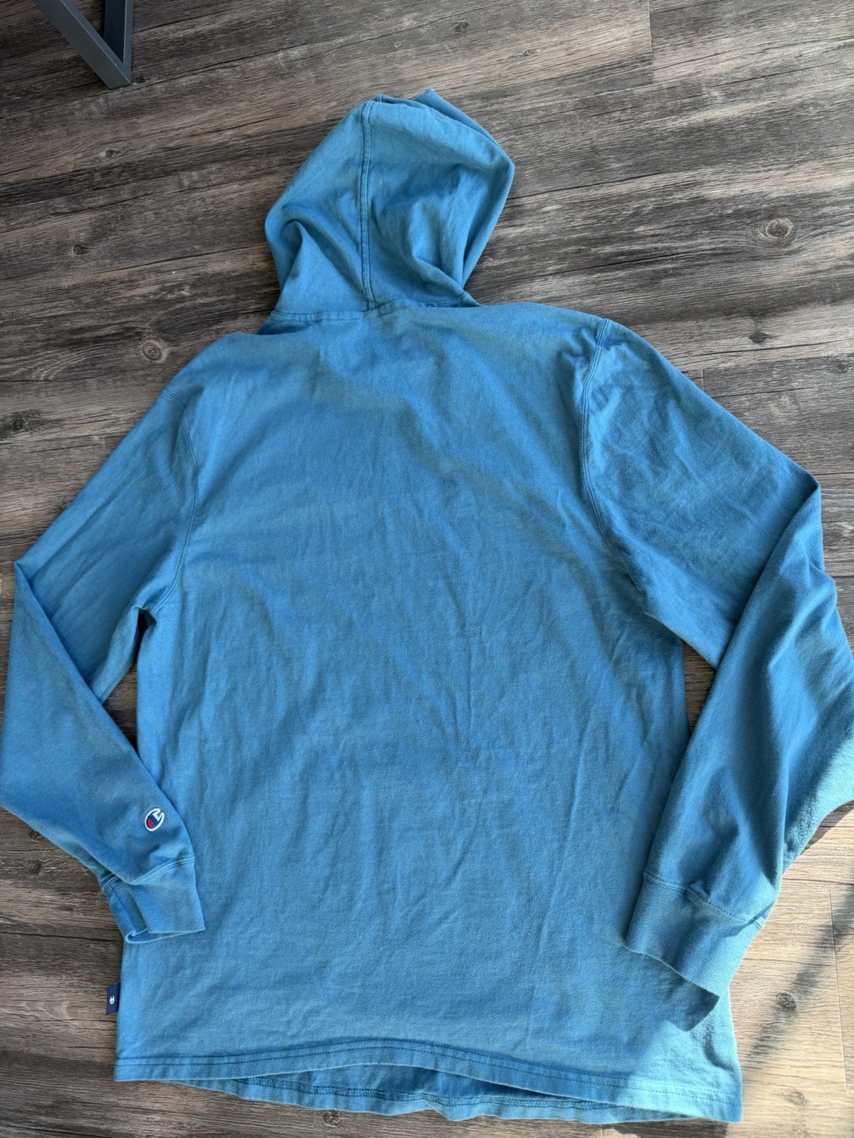 Champion Spellout Hoodie Mens L Teal Blue Lightweight Cotton Hooded T Shirt thumbnail 4