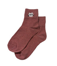 Cat Embroidered Low Crew Socks Dusty Muted Raspberry Pink Women  s One Size Sz OS