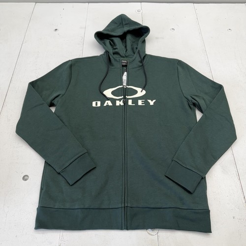 Oakley Hoodie Sweatshirt Mens Medium Green Full Zip Fleece Logo Pockets