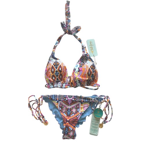 Luli fama maracuya kisses wavy ruched back tie side bottom M reversible bottom