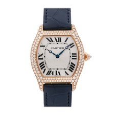 Cartier Tortue Rose Gold Manual Diamond Tonneau Strap Watch WA503951