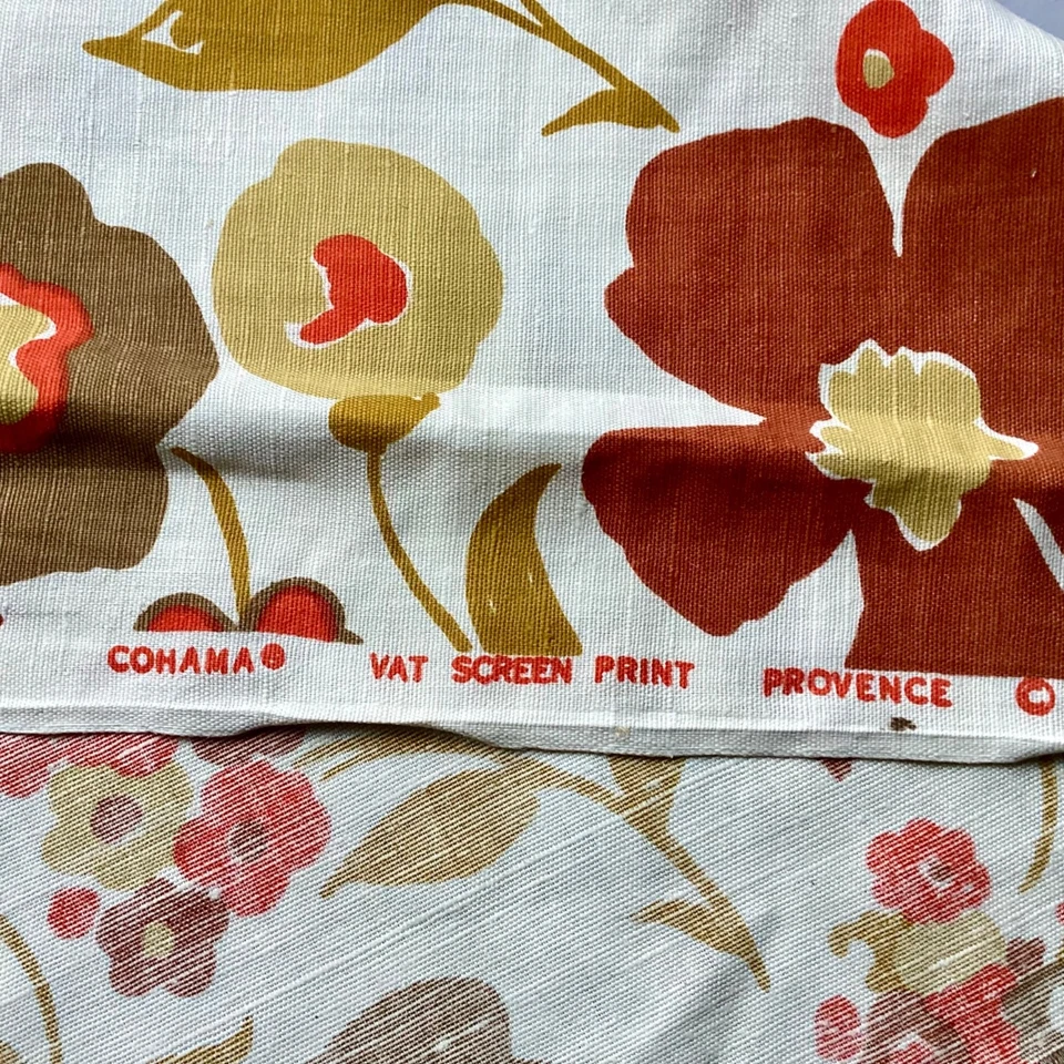 De Colección Años 60 70 Cohama Tropical Mod Floral Naranja Tela de Lino 4 Piezas 24” x 55”w Foto 2 de 4