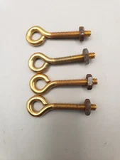 Plain Antique Brass Plated Eye Bolts with Nuts for Bail Pull Mounting Lot of 4