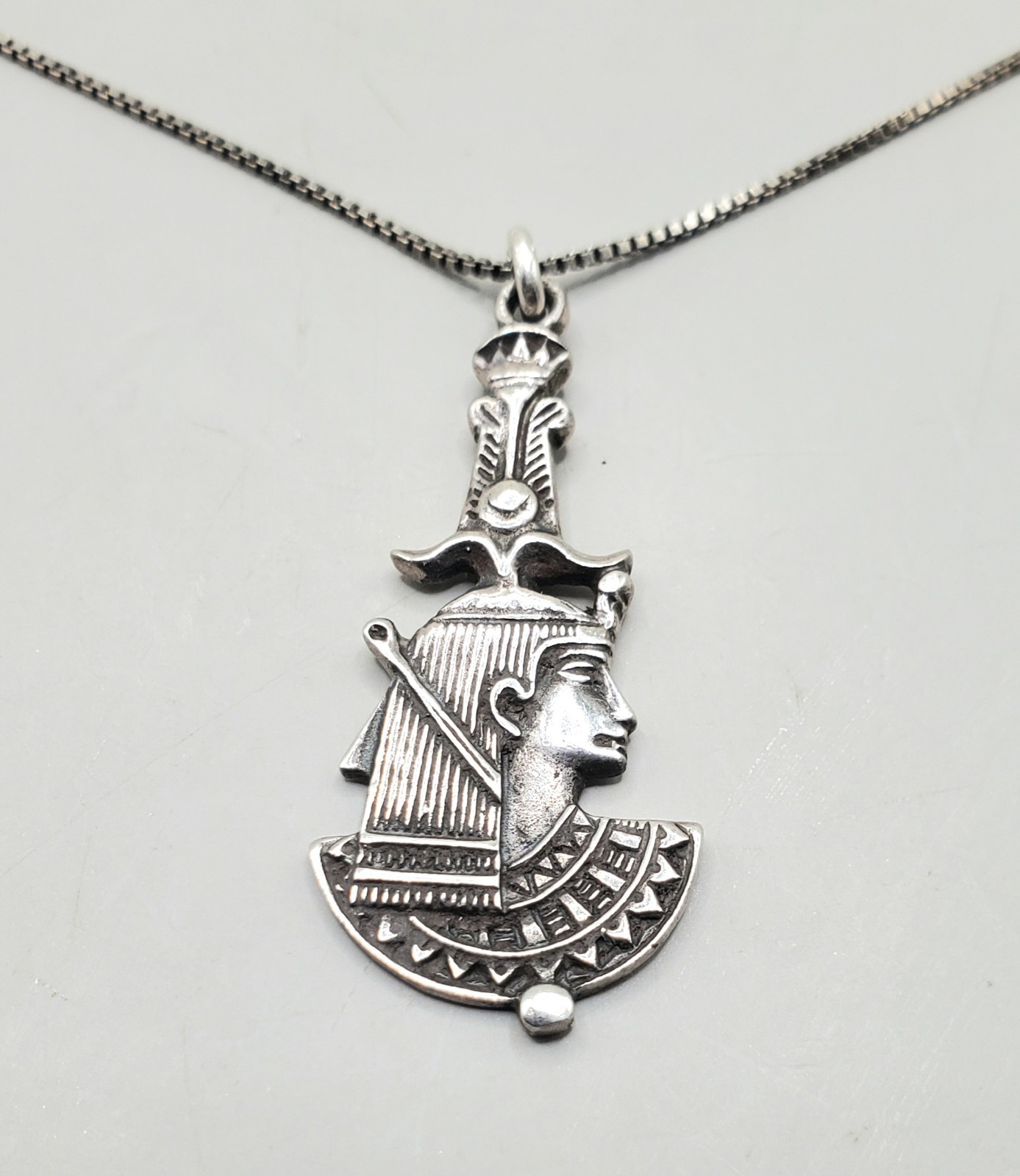 Sterling Silver Egyptian Revival Pharaoh Pendant On Italy 925 18