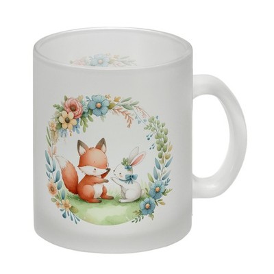 Fuchs und Hase mit Blumenkranz Glas Tasse