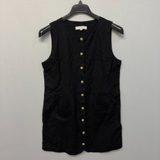 NWT LOFT Women Linen Blend Button Mini Pocket Dress Size 10 Black D058 -8