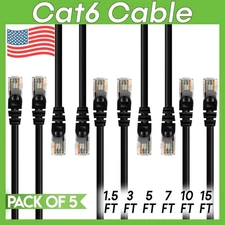 5 x Cat 6 Patch Cord Black Cat6 Cable Ethernet RJ45 Connectors Internet Wire