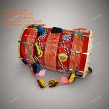 Handpaint Gujrati Golden Nut & Bolt Kachi Dhol Indian Instrument With Belt