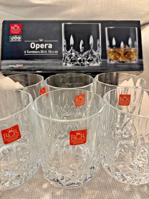 RCR Crystal Glass Tumblers Opera Set of 6 Brand New in the Box 10.14 Oz