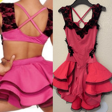 Kelle dance jazz acro lyrical costume black hot pink lace JUXTAPOSED 8218 MA adl