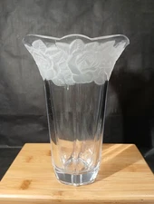 Home Beautiful Glass, Etched, Raised Roses Vase