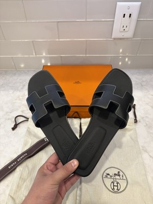Hermes Oran Sandals Women s Black Leather Sandals EU 40 US 9-9.5
