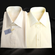 Camicia Uomo Misure Piccole Giallo Tenue Unita Misto Cotone Made in Italy Long