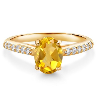 10K Yellow Gold Citrine and White Lab Grown Diamond Engagement Ring For Women