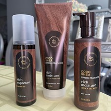 3 PC Bath Body Works Coco Shea RICH ESPRESSO Body Wash Lotion Perfume Mist