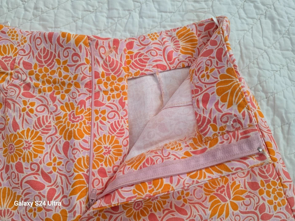 NUEVO ZARA Naranja Rosa Estampado Floral Mezcla de Lino Cintura Alta Pantalones Cortos TALLA/XS NUEVO SIN ETIQUETAS Foto 4 de 4