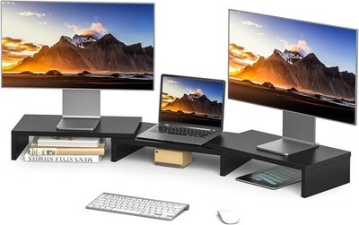 RFIVER CM1009 Dual Stand Riser Holz für 2 Monitore Tischständer - PC Schwarz
